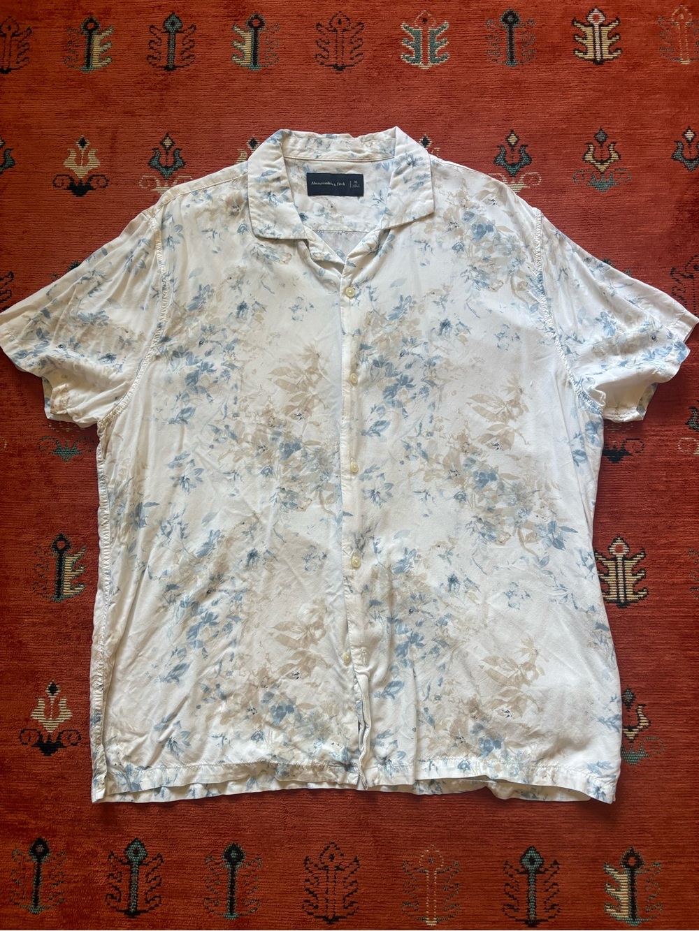 Abercrombie & Fitch Men’s Short-Sleeve Camp Collar Resort Shirt — XL, White